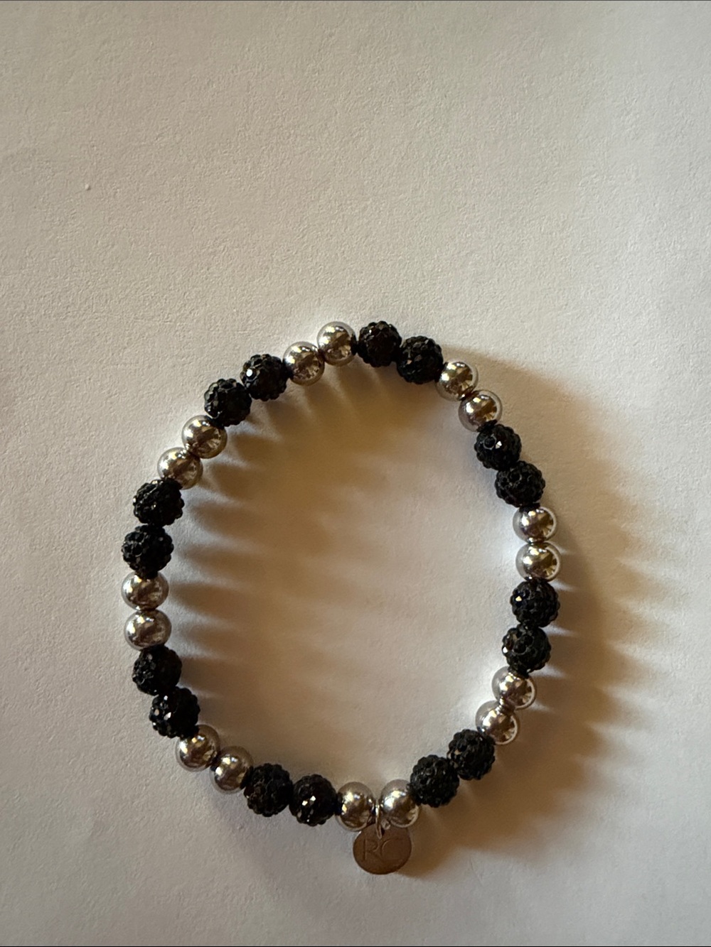 Rustic Cuff Black and Silver Beaded Stretch Bracelet